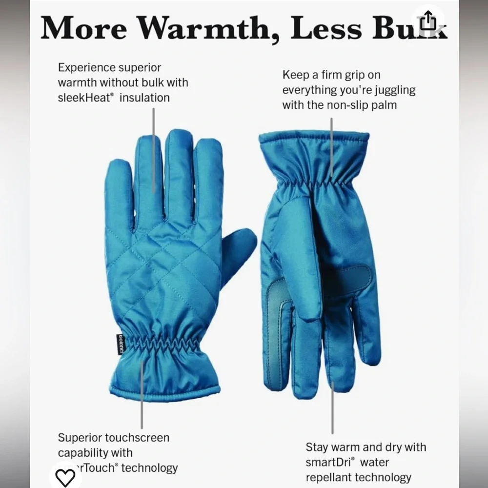 NWT Isotoner Women’s Sleekheat Gloves Touchscreen Technology‎ Gift Warm Winter